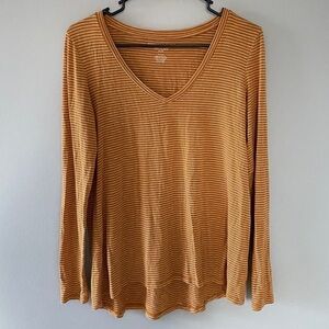 American Eagle Soft and Sexy Slub Long Sleeve Orange Striped Top Women’s Small